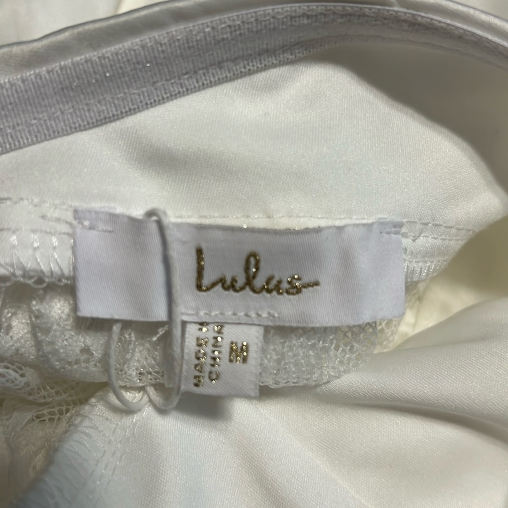 Lulus Winslet Strapless White satin sheer hem lace maxi Dress size M, XL new - Picture 6 of 9